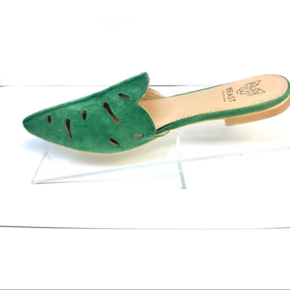 Restocking Soon Green Leaf Pattern Laser Cut Mules - Picture 4 of 8